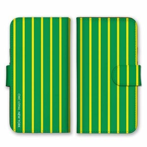 多機種対応 手帳型 スマホ ケース カバー iPhone15 AQUOS Galaxy Xperia 縦じま 緑・黄色 New York