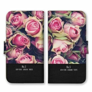 多機種対応 手帳型 スマホ ケース カバー iPhone15 AQUOS Galaxy Xperia バラ ピンク 写真