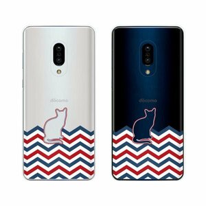 AQUOS zero2 ( SH-01M / SHV47 / SoftBank ) スマホ ケース カバー トリコロールカラー1 猫 シルエット 青 白 赤 クリアデザイン