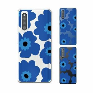 Galaxy A41 ( SC-41A / SCV48 ) ギャラクシー スマホ ケース ハード カバー 花柄 けし ブルー 透明