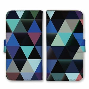 多機種対応 手帳型 スマホ ケース カバー iPhone15 AQUOS Galaxy Xperia 幾何学模様 カラフル ブラックブルーグリーン