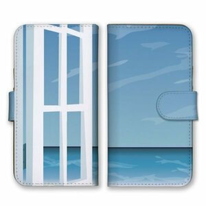 多機種対応 手帳型 スマホ ケース カバー iPhone15 AQUOS Galaxy Xperia オーシャンビュー イラスト 青