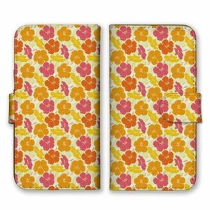 多機種対応 手帳型 スマホ ケース カバー iPhone15 AQUOS Galaxy Xperia 花柄 カラフル オレンジイエローピンク