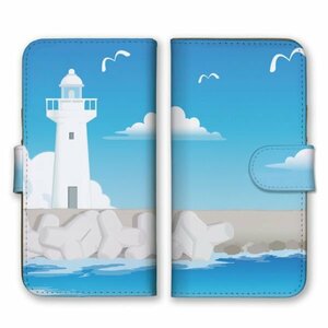 多機種対応 手帳型 スマホ ケース カバー iPhone15 AQUOS Galaxy Xperia 海 テトラポット 灯台
