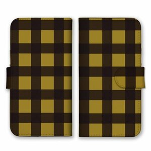 多機種対応 手帳型 スマホ ケース カバー iPhone15 AQUOS Galaxy Xperia チェック柄 シンプル ブラウン黄色