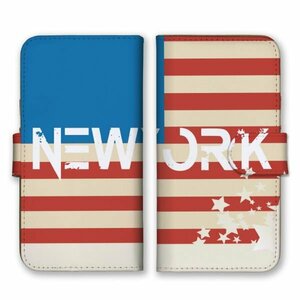 多機種対応 手帳型 スマホ ケース カバー iPhone15 AQUOS Galaxy Xperia アメリカ国旗 NEW YORK 星