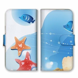 多機種対応 手帳型 スマホ ケース カバー iPhone15 AQUOS Galaxy Xperia 熱帯魚 イラスト 青