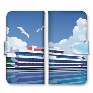 多機種対応 手帳型 スマホ ケース カバー iPhone15 AQUOS Galaxy Xperia カモメ 海 建物
