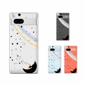 Google Pixel 7a ピクセル7a pixel7a スマホ ケース カバー ココペリ 黒 虹 月 シャボン玉 星 オレンジver クリアデザイン