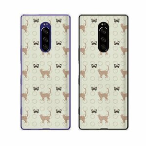 Xperia 1 SO-03L / SOV40 / 802SO スマホ ケース ハード カバー 猫と蝶1 ネコ チョウ