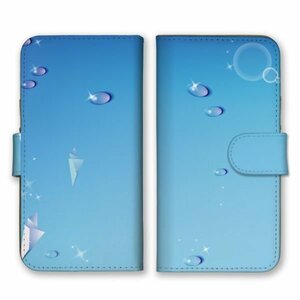 多機種対応 手帳型 スマホ ケース カバー iPhone15 AQUOS Galaxy Xperia 空 水滴 青