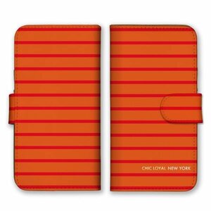 多機種対応 手帳型 スマホ ケース カバー iPhone15 AQUOS Galaxy Xperia 横縞 オレンジ・赤 New York