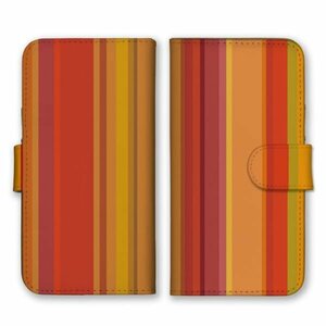 多機種対応 手帳型 スマホ ケース カバー iPhone15 AQUOS Galaxy Xperia 縦縞 シンプル 赤オレンジ