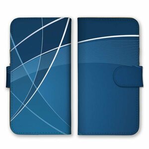 多機種対応 手帳型 スマホ ケース カバー iPhone15 AQUOS Galaxy Xperia ライン 幾何学 青