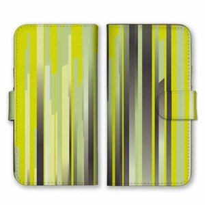 多機種対応 手帳型 スマホ ケース カバー iPhone15 AQUOS Galaxy Xperia カラフル 縦縞 イエローグリーン