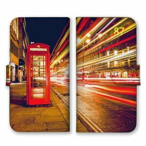 多機種対応 手帳型 スマホ ケース カバー iPhone15 AQUOS Galaxy Xperia 夜の街並み 電話ボックス 街並み