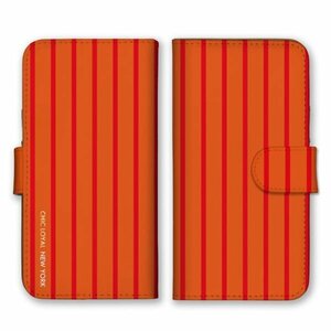 多機種対応 手帳型 スマホ ケース カバー iPhone15 AQUOS Galaxy Xperia 縦じま オレンジ・赤 New York