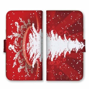 多機種対応 手帳型 スマホ ケース カバー iPhone15 AQUOS Galaxy Xperia クリスマスツリー イラスト 赤