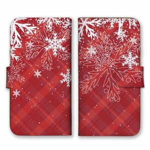 多機種対応 手帳型 スマホ ケース カバー iPhone15 AQUOS Galaxy Xperia 雪の結晶 チェック柄 クリスマス