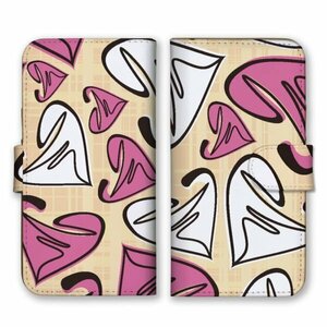 多機種対応 手帳型 スマホ ケース カバー iPhone15 AQUOS Galaxy Xperia いびつなハート イラスト ピンク・ホワイト