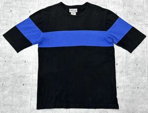 90s agnes b. HOMME ブルーライン 半袖 Tシャツ バイカラー　　90年代 アニエスベー オム 白タグ ツートン 日本製 オールド 柳9657