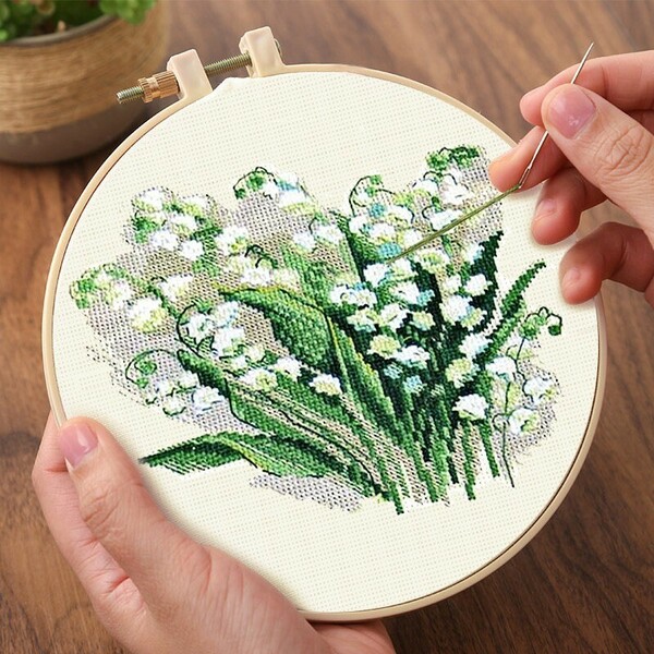 【スズラン】　クロスステッチ 刺繍キット 図案印刷 初心者 壁アート 手芸DIY