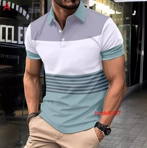 ポロシャツ メンズ Tシャツ 半袖 シャツ ゴルフウェア トップス ストライプ柄 涼しい ビジネス スポーツ 吸汗速乾 夏物/CH22
