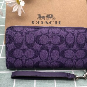 コーチ COACH 財布 長財布 新品未使用 紫 パープル 誕生日 レディース ロゴ シグネチャー レザー ウォレット プレゼント ブランド C158の画像2