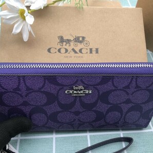 コーチ COACH 財布 長財布 新品未使用 紫 パープル 誕生日 レディース ロゴ シグネチャー レザー ウォレット プレゼント ブランド C158の画像3