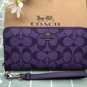 コーチ COACH 財布 長財布 新品未使用 紫 パープル 誕生日 レディース ロゴ シグネチャー レザー ウォレット プレゼント ブランド C158の画像1