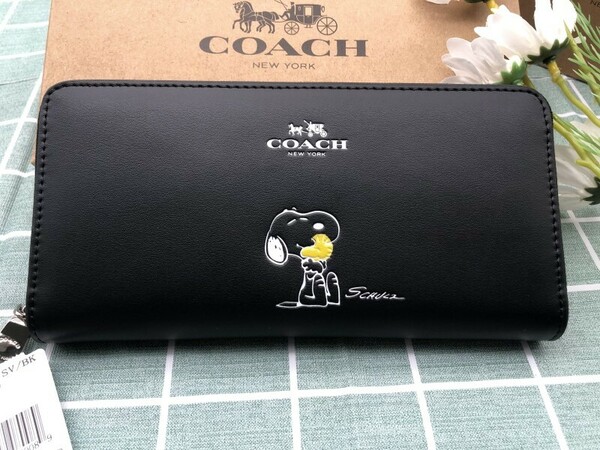 COACH コーチ 財布 長財布 SNOOPY スヌーピー プレゼント ブランド 小銭入れあり 新品 未使用 ブラック メンズ レディース ウォレット C135