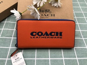 コーチ 財布 長財布 COACH 新品 ロゴ シグネチャー レザー オレンジ メンズ レディース ウォレット プレゼント ブランド ギフト 贈り物A078