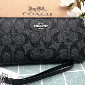 COACH コーチ 財布 長財布 記念日 プレゼント ブラック ストラップ付き メンズ レディース 新品未使用 ウォレット ラウンドファスナー A077