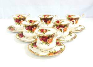 □　ROYAL ALBERT Old Country Rose ロイヤルアルバート オールドカントリーローズ カップ＆ソーサー 6客 バラ 金彩 箱付き 中古品　③