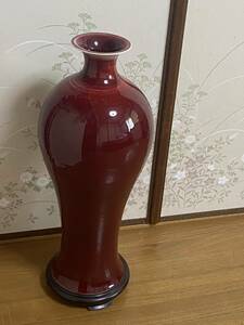 ★中国美術 辰砂釉大花瓶 高59cm ★（検）紅釉 赤釉 辰砂 花瓶 唐物 古道具 中国美術0421F