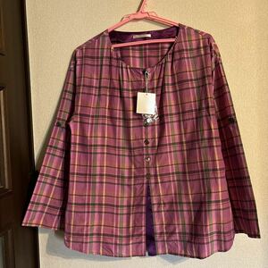 CORDIER ブラウス 長袖 40サイズ(L) ピンク色　レディース　チェック　SILK 50% COTTON 50%