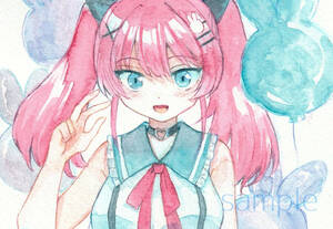 Art hand Auction Hand-drawn illustration [Girl with twin tails] Watercolor original, Comics, Anime Goods, Hand-drawn illustration