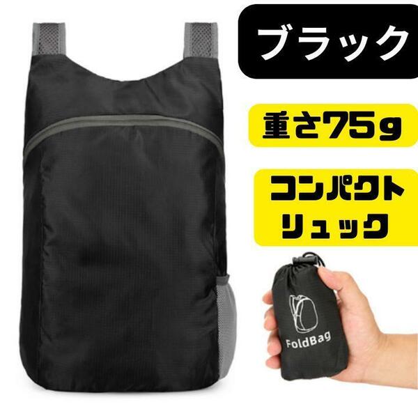 折り畳みリュック　黒　ブラック　 エコバッグ 軽量 防水 登山 アウトドア 多機能 買い物袋