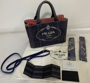 送料込　プラダ PRADA ギンガムチェック2wayキャンバストートバッグ ネイビーギンガム BALTICO カナパ PMサイズ Sサイズ