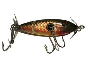 ■s3869 CREEK CHUB メーカー不明 インジャードミノー ウッド オールド 希少 グラスアイ ※要確認■