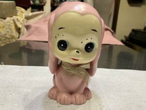  old era. pretty ceramics made savings box, dog .., pink color . pretty, face . pretty, roasting thing, ceramics made, savings box, rare article, valuable goods, Showa Retro, retro miscellaneous goods,