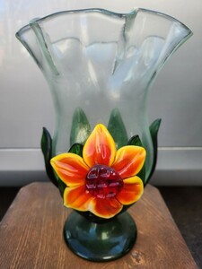 ガラス花瓶　ハイビスカス　花入　置物　インテリア　アンティーク フラワーベース　