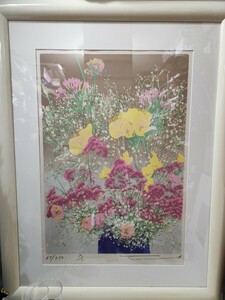 Art hand Auction Echte Arbeit von Takeo Homma Flowers 67/350 Siebdruck Großes gerahmtes Gemälde, Kunstwerk, Drucke, Siebdruck