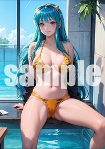 923【A4写真用紙・高画質】『うる星やつら ラムちゃん』グラビア セクシー アニメ イラスト 同人 水着 美女 ポスター ファンアート AI