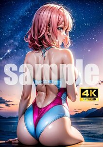 2031【A4写真用紙・高画質】オリジナル 美女 イラスト グラビア セクシー アニメ 同人 ポスター フェチ 可愛い 巨乳 美脚 お尻 派手髪 AI