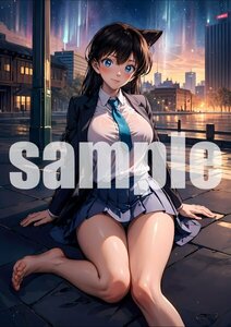 1001【A4写真用紙・高画質】『名探偵コナン 毛利蘭』制服 グラビア セクシー アニメ イラスト 同人 美女 ポスター ファンアート AI