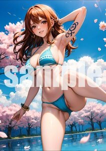 1012[A4 photopaper * high resolution ][ One-piece Nami ] swimsuit bikini gravure sexy anime illustration same person beautiful woman poster fan art AI