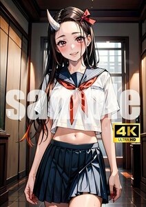 2322【A4写真用紙・高画質】『鬼滅の刃 竈門禰豆子』グラビア セクシー アニメ イラスト 同人 美女 ポスター ファンアート AI