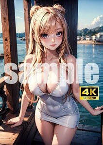 1731【A4写真用紙・高画質】オリジナル 金髪美女 イラスト ビキニ グラビア セクシー アニメ 同人 ポスター フェチ 美人 巨乳 美脚 お尻 AI