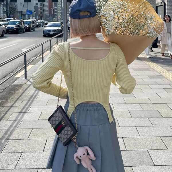 Alley by wcloset ラメ混ガーター風ディテールニット イエロー